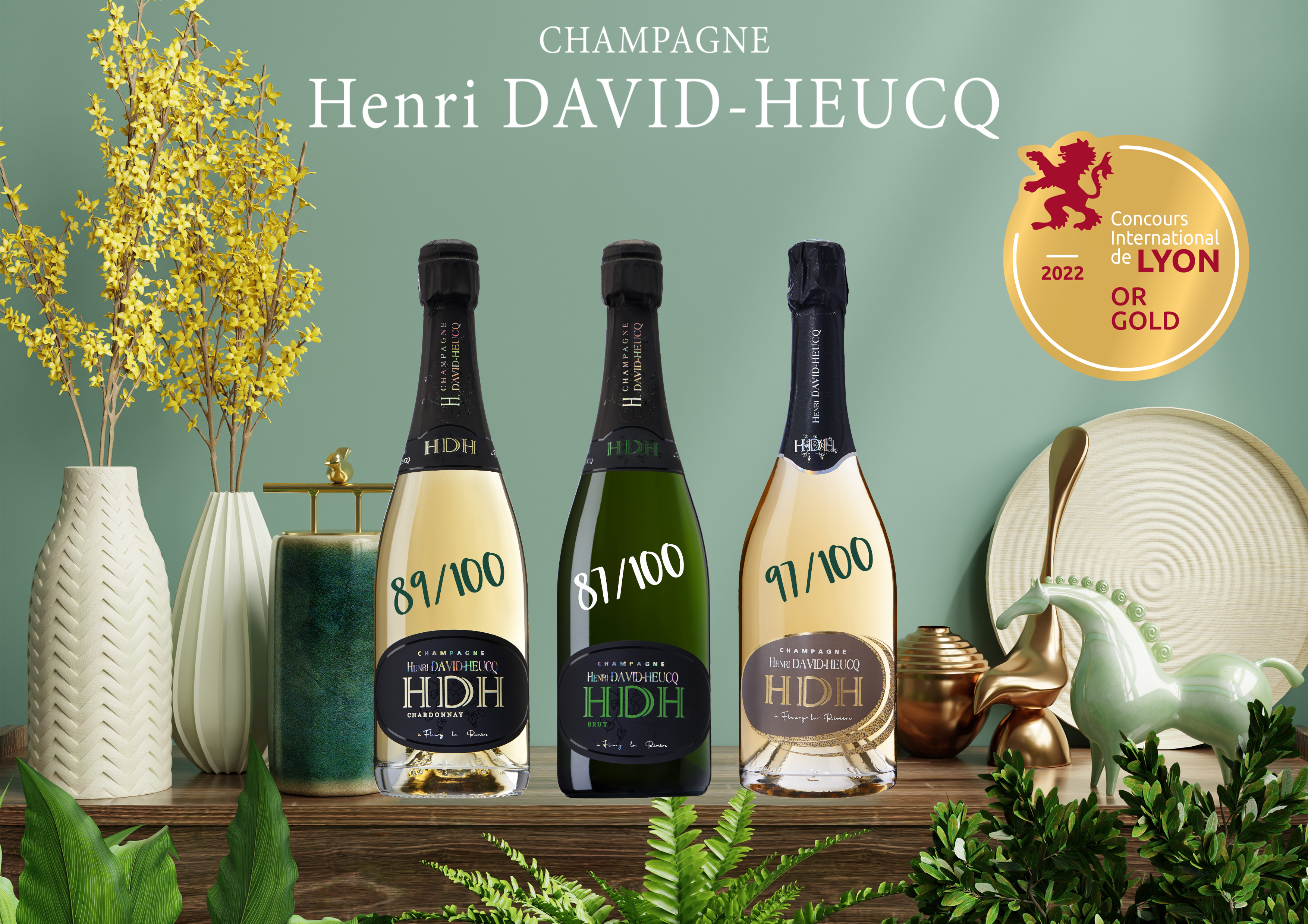 de champagne  Henri David-HEUCQ Série  de 4  caps coquillage 